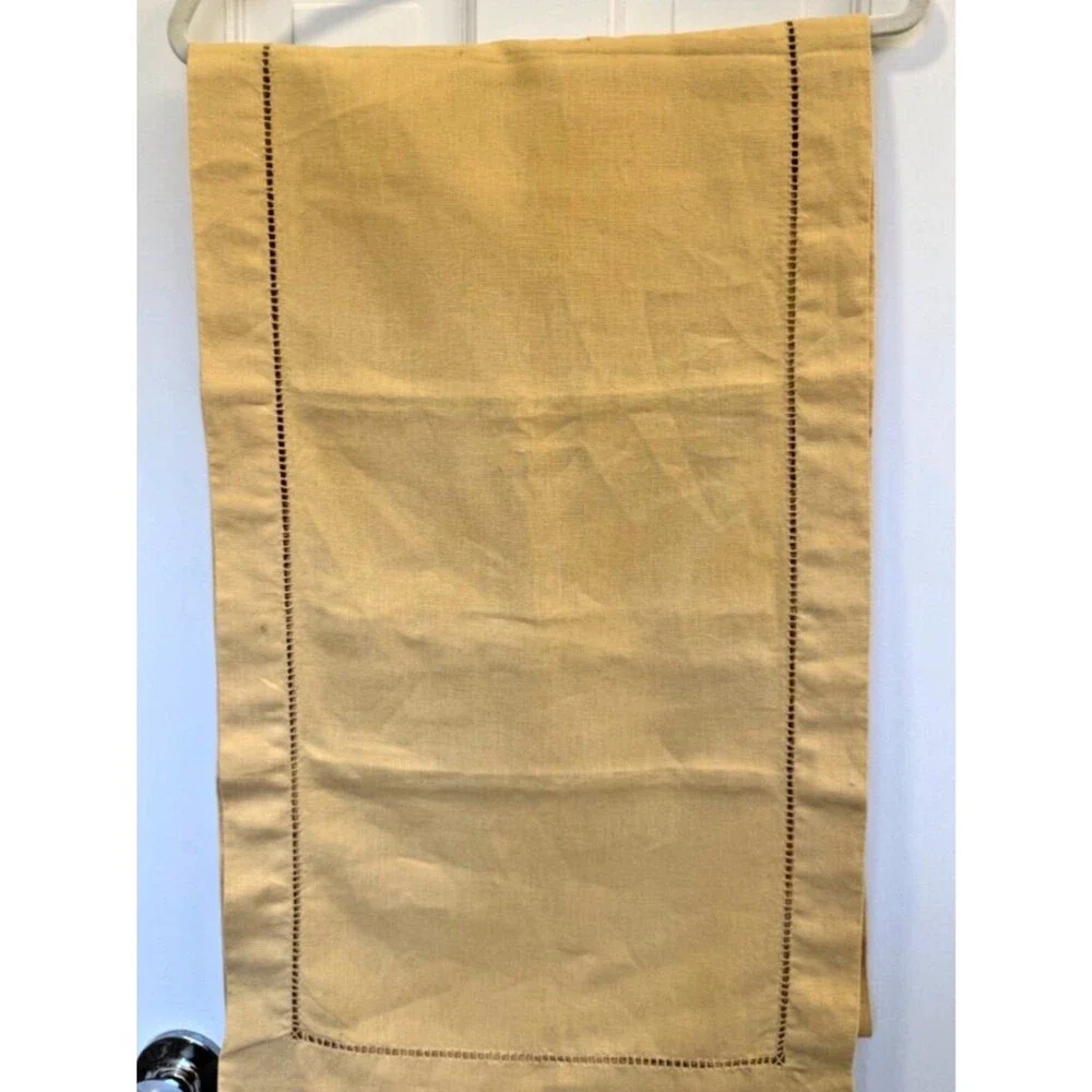 Vintage French Linen Hemstitch Table Runner 102 x 16
